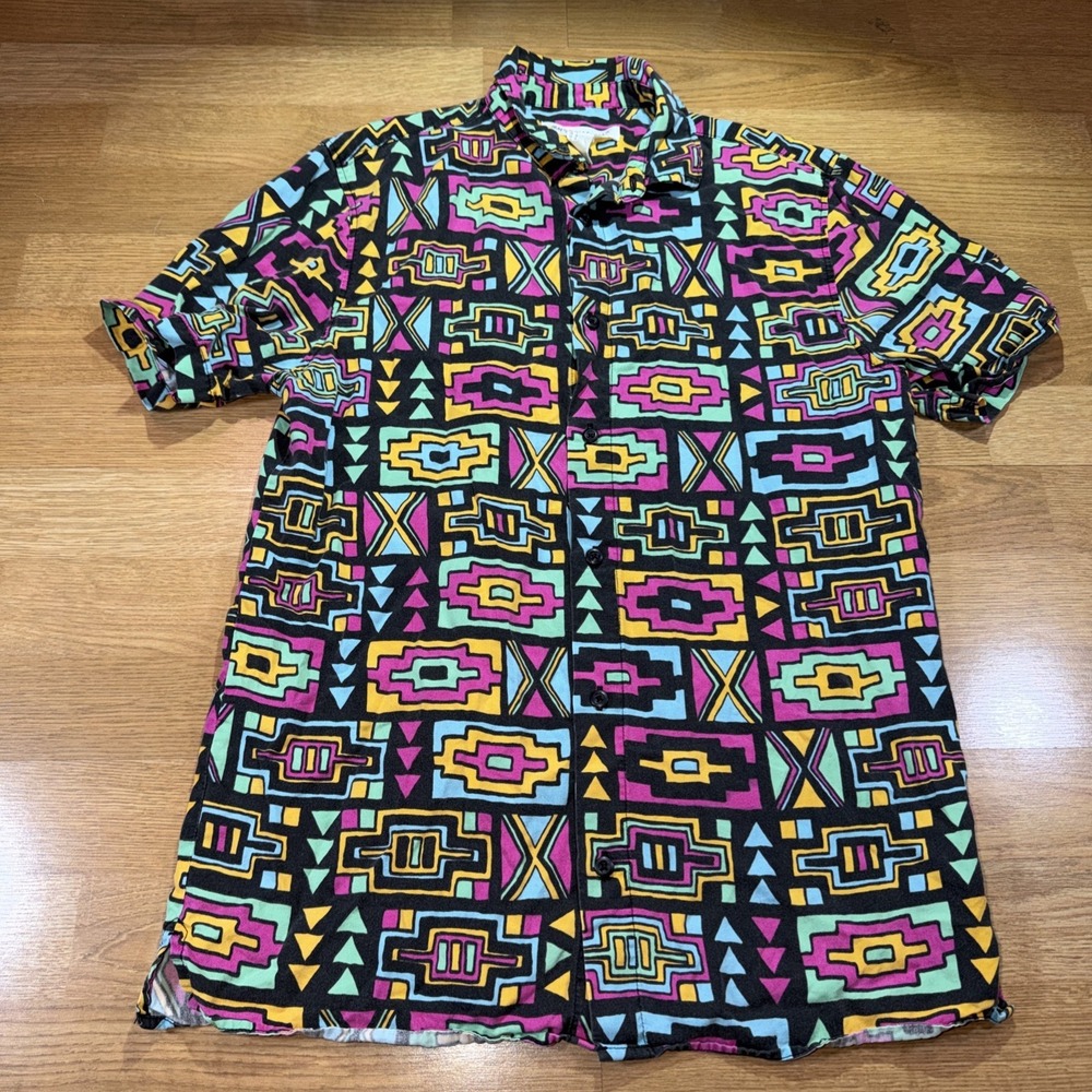 H&M Shirt Mens S Button Up Tribal Geometric Print Festival Camp Coachella